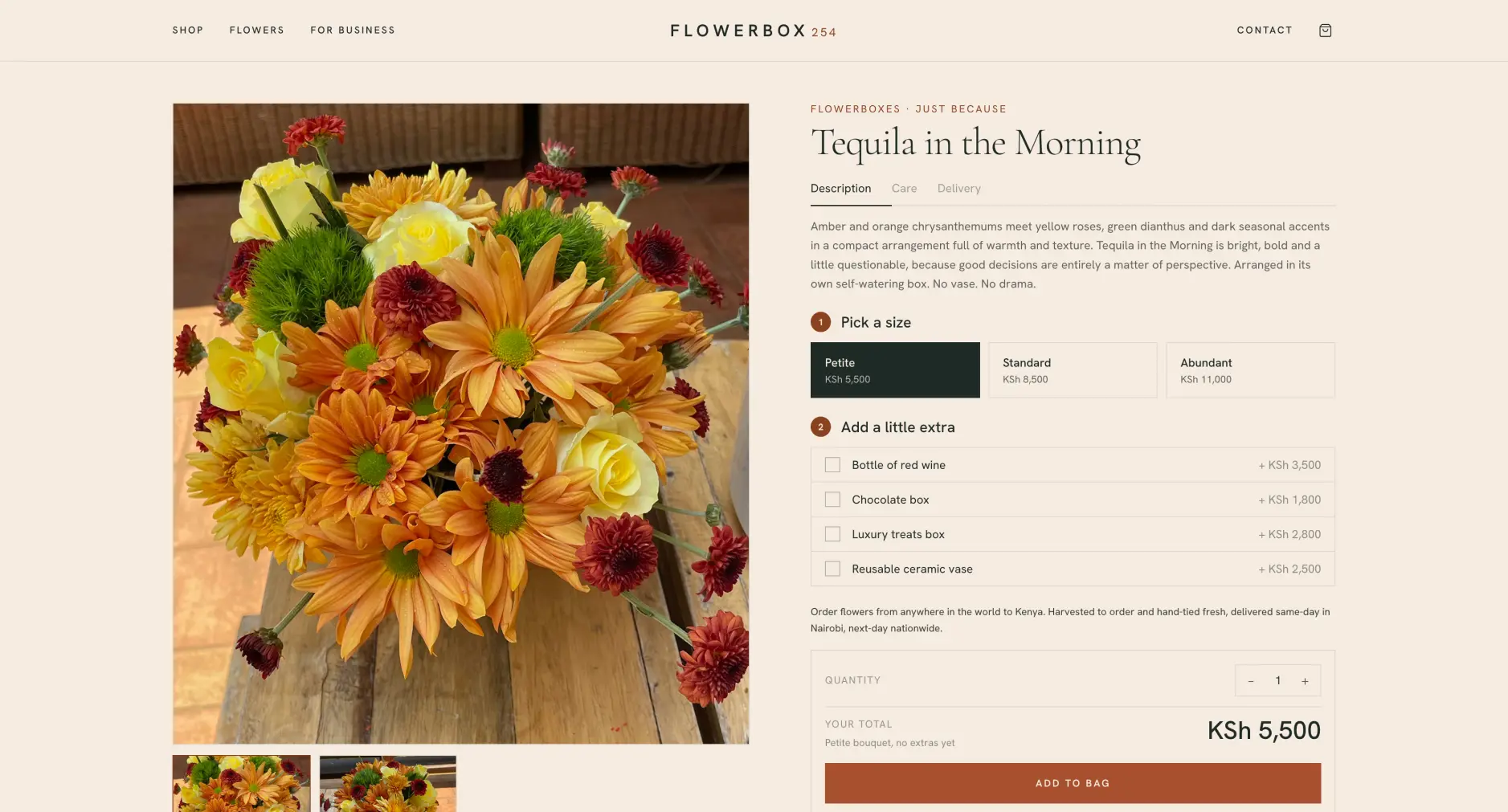 Flowerbox254 store, checkout view