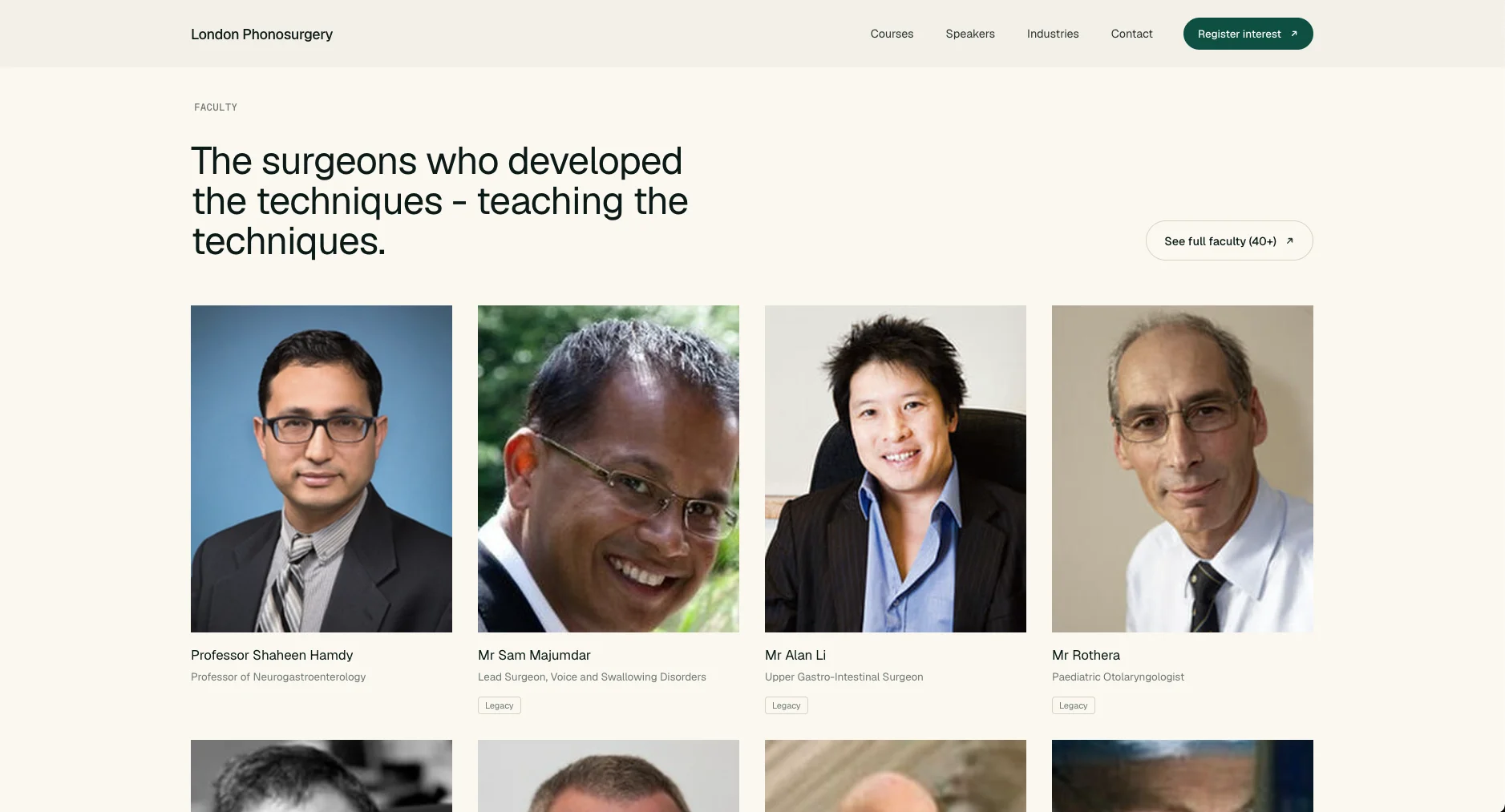Phonosurgery course site, registration view